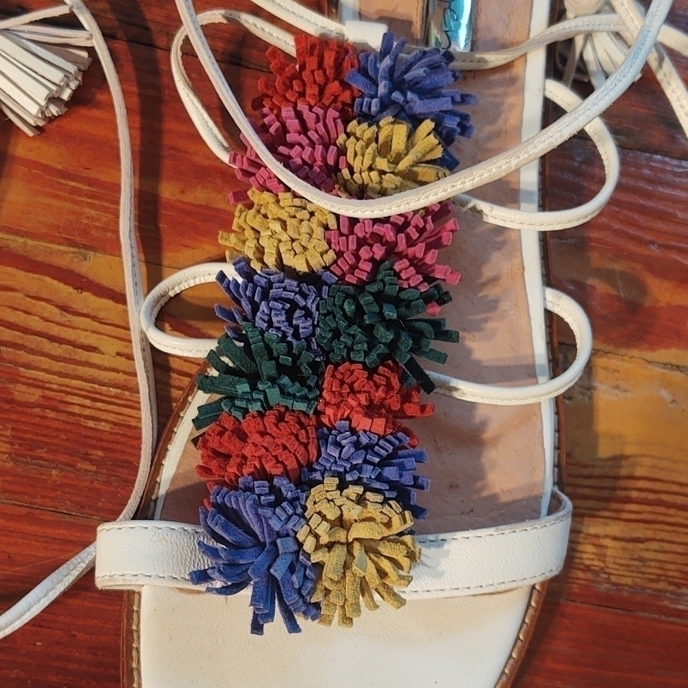 Halogen Lace Up Strappy Rainbow Pom-Poms Sandals Sz 8.5 - Picture 2 of 9